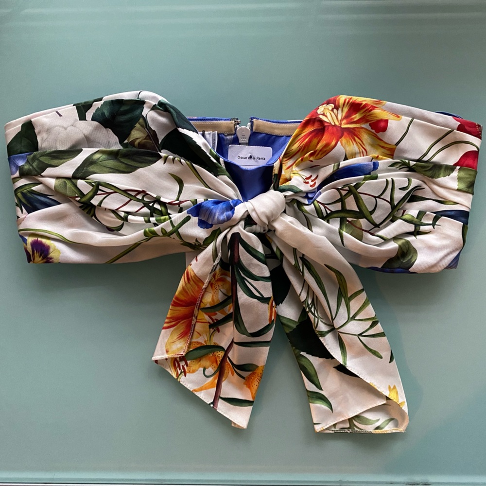 Oscar de la Renta Floral Silk Bandeau Knot Front Top - Size 4 - NWT